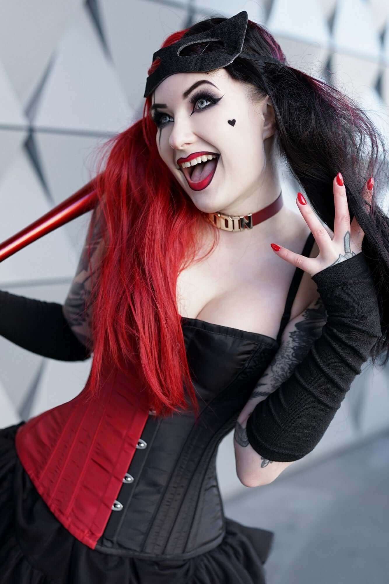 harley quinn corset dress Harley Quinn-Inspired Overbust Leather Corset  Red & Black with Front Zipper & Buckles, Halloween or cosplay Corset 22