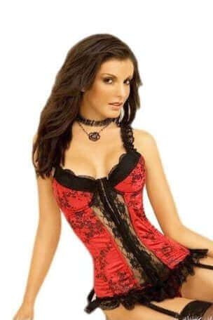 Starlet Sexy Red Valentines Basque Corset With Black Embroidery & Lace   True Corset USA