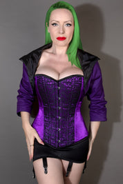 The Joker Inspired Batman Corset in Purple Duchess Satin & Black Lace