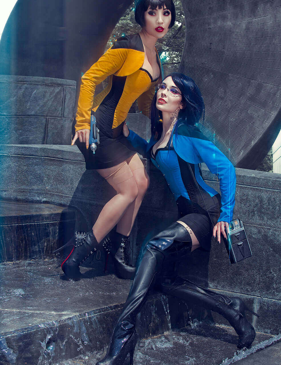 Playgirl Long Overbust Black & Yellow Steel Boned Corset