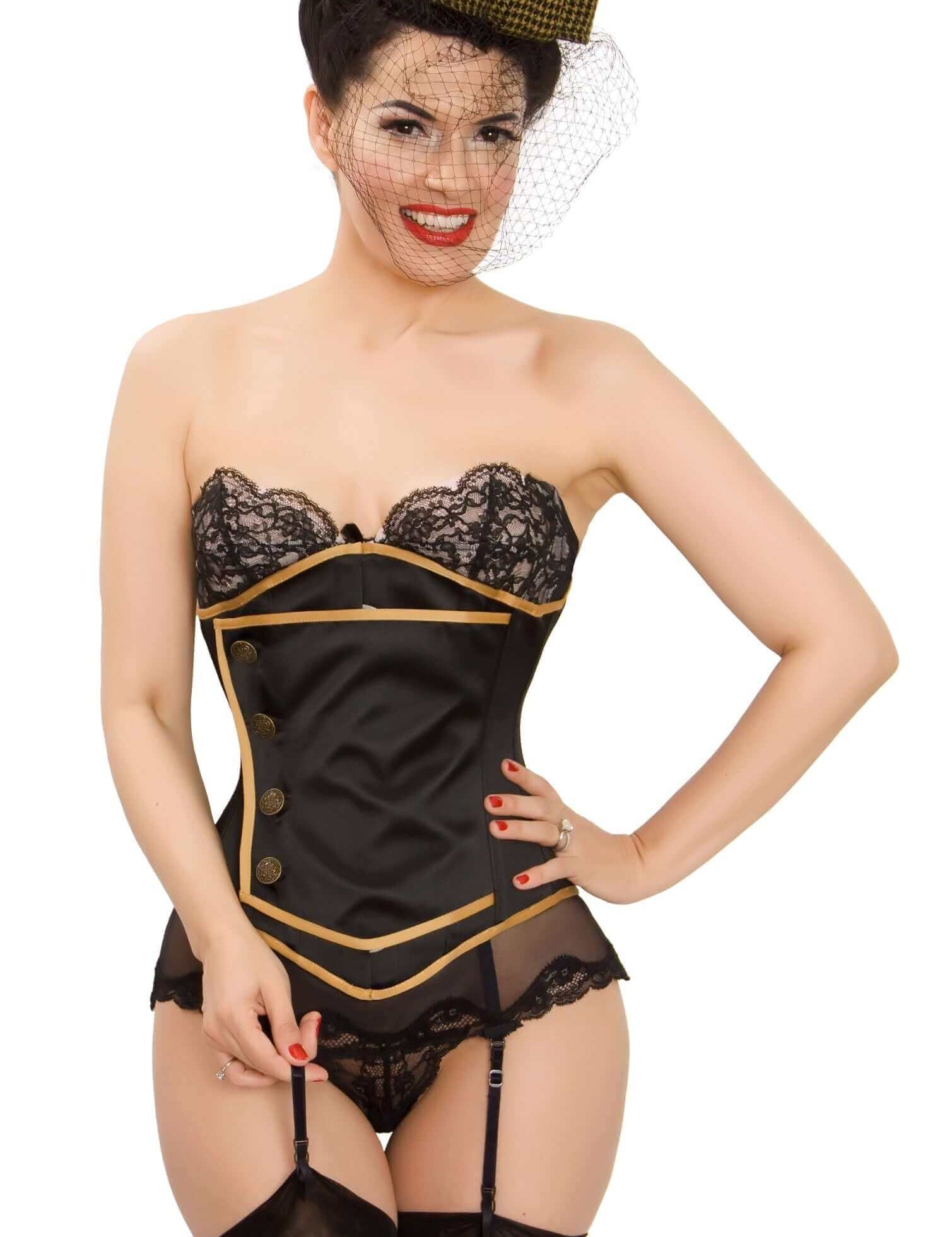 Kinnaird Ireland Black Satin Lilah Steel Boned Cincher Corset