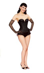 Playgirl Black Corset Cincher In A Floral Jacquard, Steel Boned