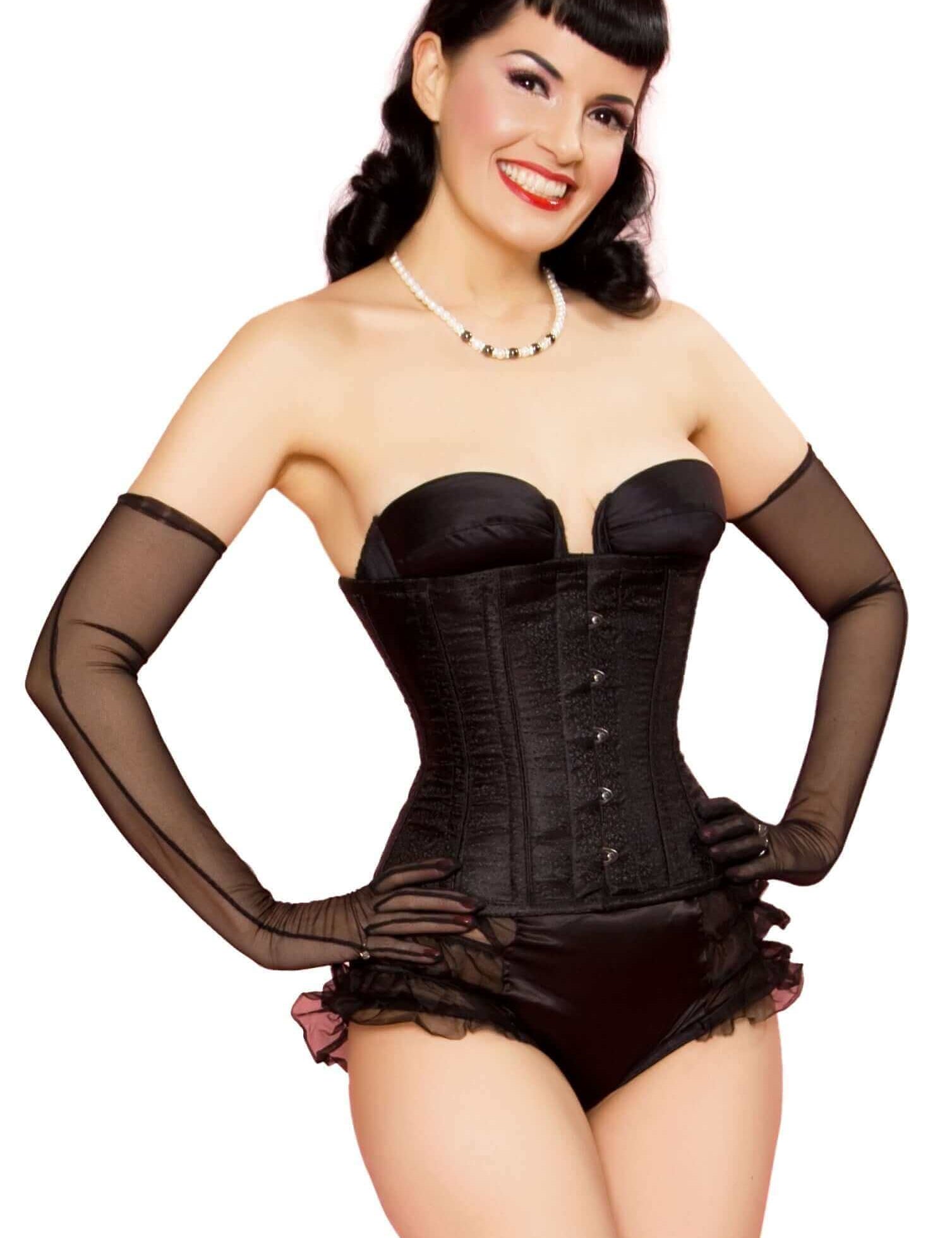 Playgirl Black Corset Cincher In A Floral Jacquard, Steel Boned