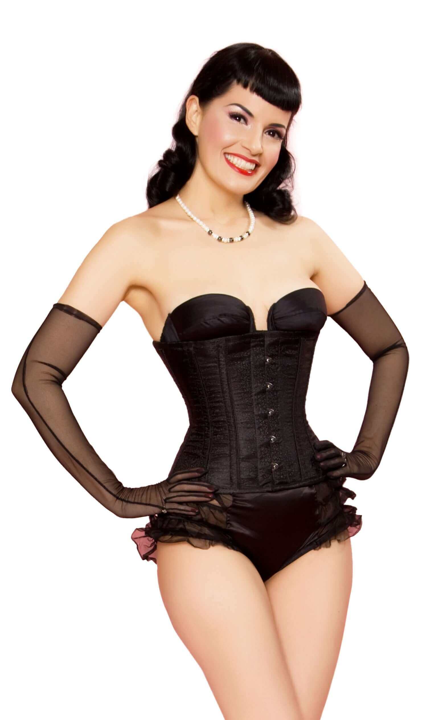 Playgirl Black Corset Cincher In A Floral Jacquard, Steel Boned