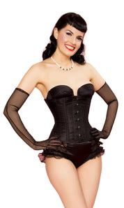 Playgirl Black Corset Cincher In A Floral Jacquard, Steel Boned