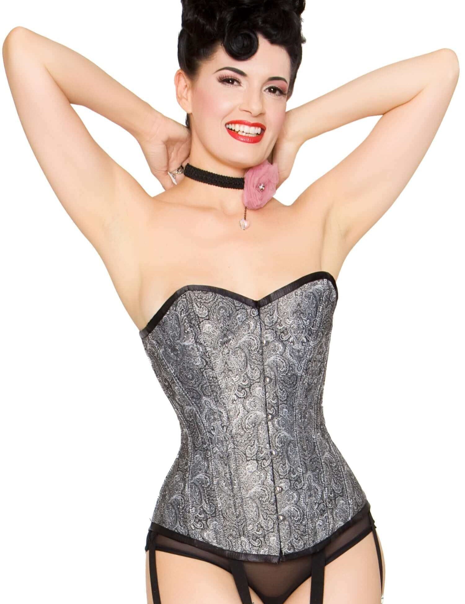 Playgirl Steel Boned Silver & Black Paisley Corset