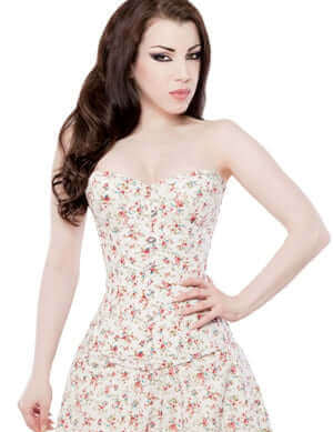 Playgirl Ivory Floral Overbust Steel Boned Corset