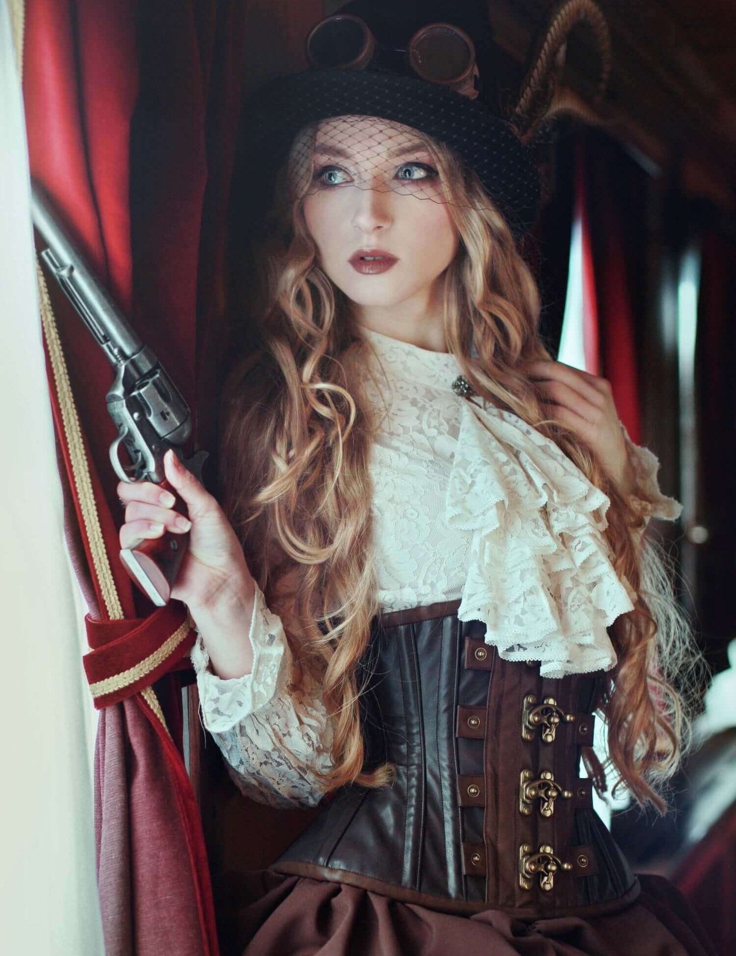 Playgirl Steel Boned Brass Detail Steampunk Corset With Pockets